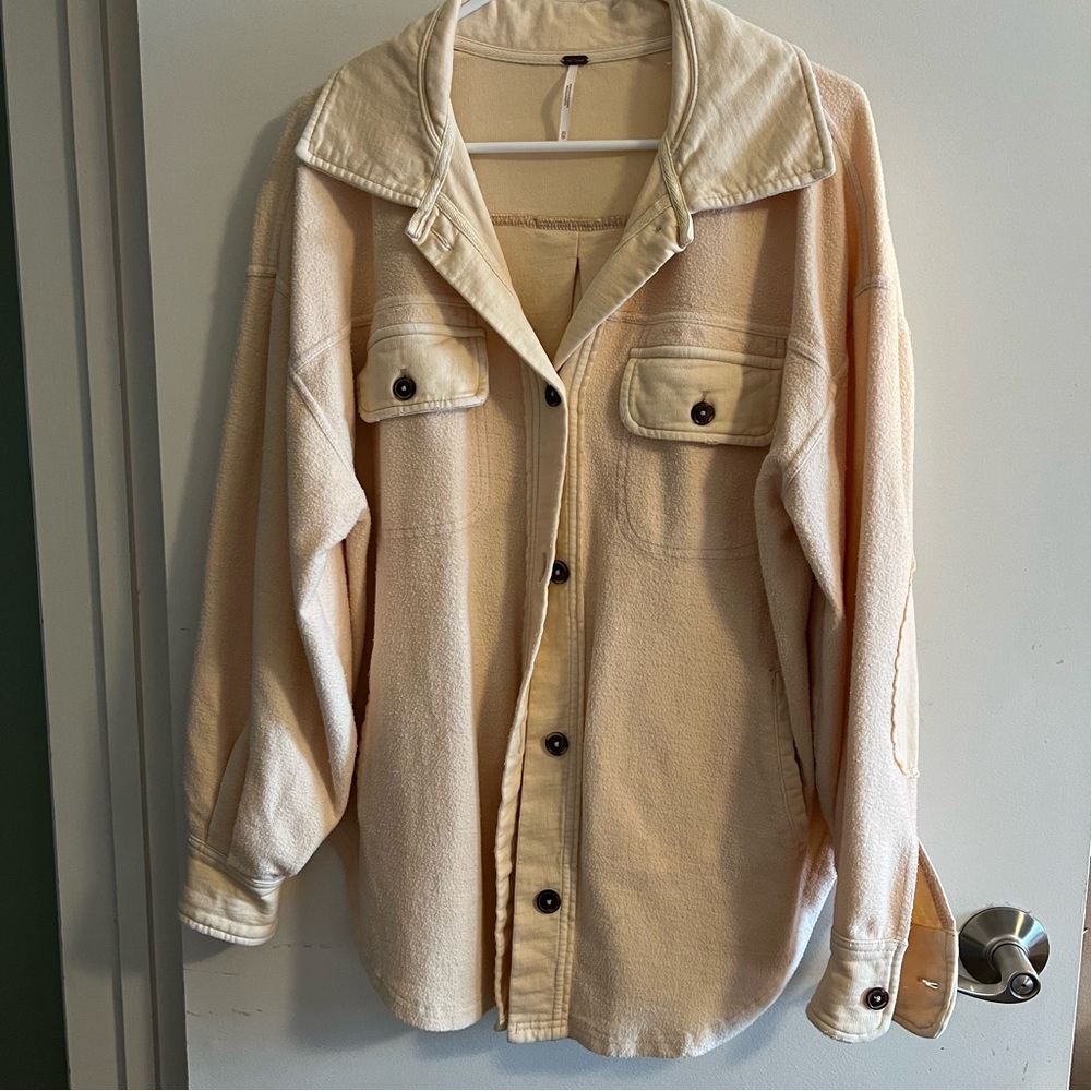 Free People Cream Button-Up Shacket